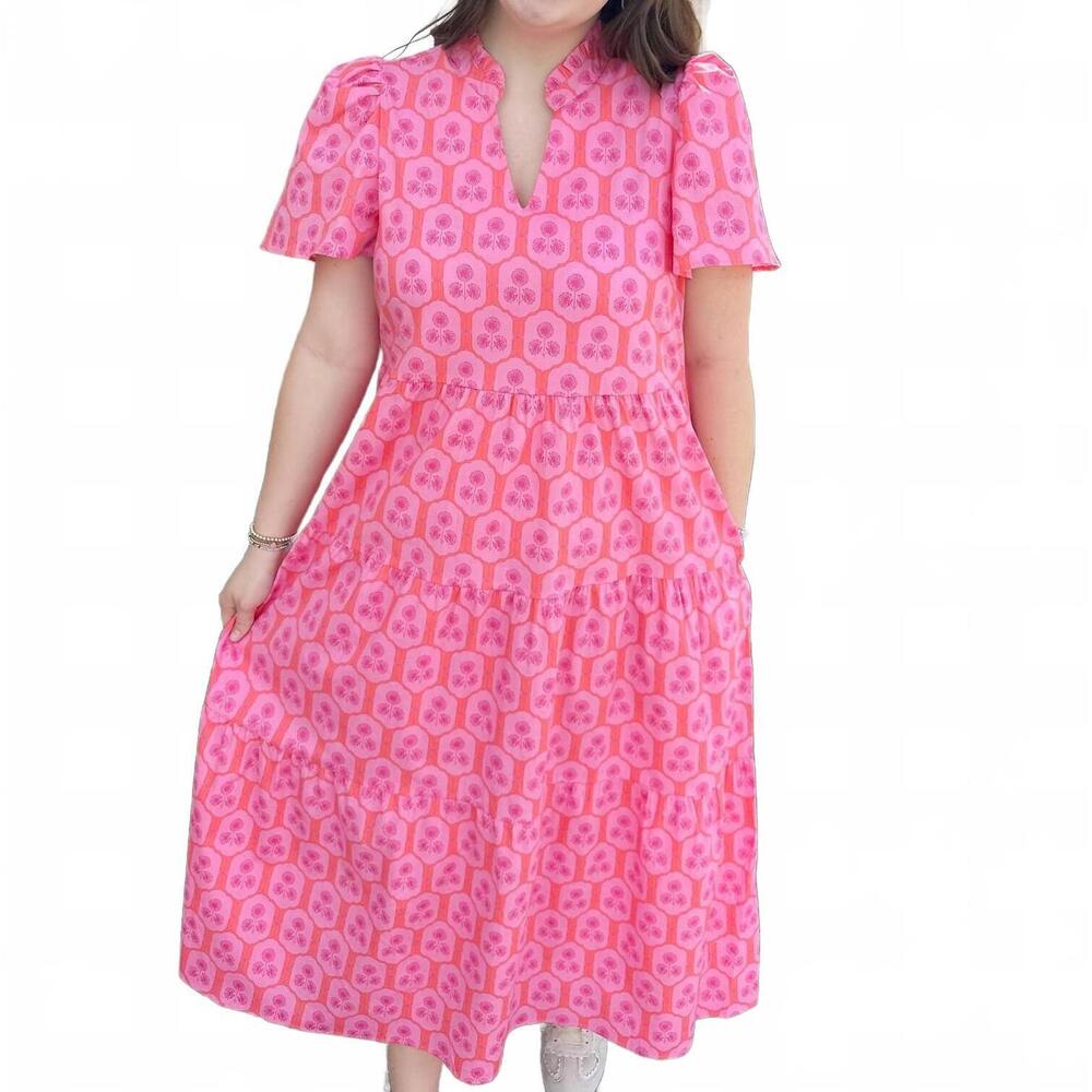 NEW MARY SQUARE ivy rosette midi dress in charm pink